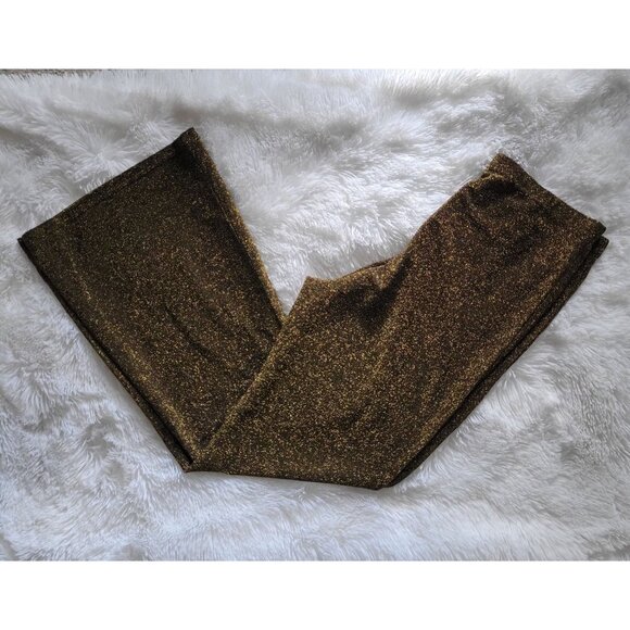 Sparkly Gold Glitter Flared Pants Elastic Waist Stretchy Metallic Blend -XL - Picture 6 of 8